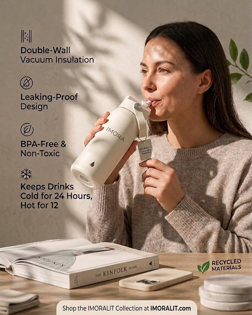 Cream water bottle in warm natural light